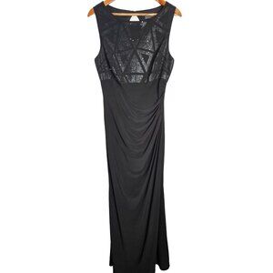 Jessica Howard Sleeveless Black Evening Gown With Beaded Bodice & Draped Size12